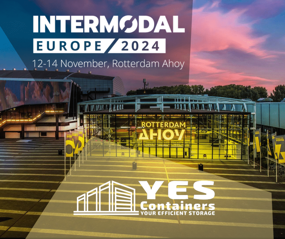 Intermodal Europe 2024 event at Rotterdam Ahoy with the YES Containers logo and branding.