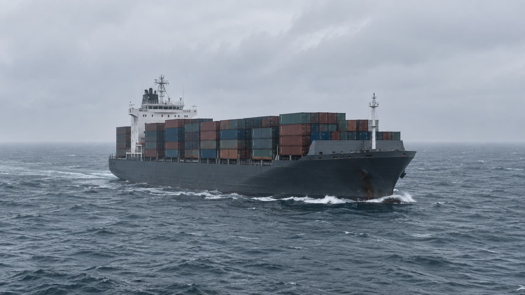 Container ship on the Arctic shipping route between China and Europe